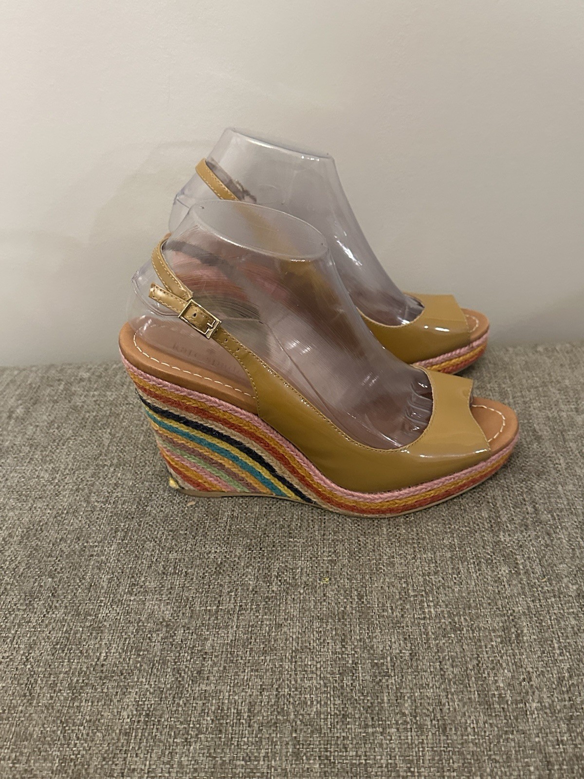 Kate Spade Women’s Tan Leather Wedge Peeptoe Sandals Size 8.5