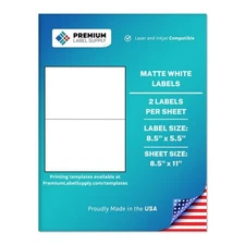 Premium Label Supply 8.5" x 5.5" Half Sheet Self Adhesive Shipping Labels 200ct