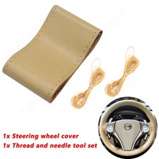 New Premium Genuine Leather Car Truck Beige Tan Steering Wheel Cover 15 38cm