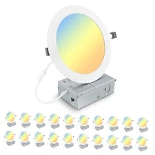 20 Pack 7 Inch 3CCT Ultra-Thin LED Recessed Light with Junction Box, 