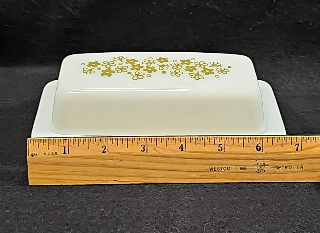 Vintage Pyrex Butter Dish Spring Blossom Crazy Daisy Green Flowers 72B USA Made