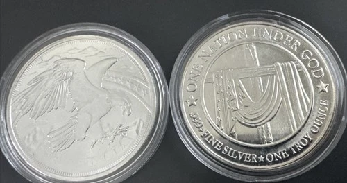 Silver 2 Oz a (1 Oz Troy 999 One Nation Un God)+ (1 Oz Troy 999 Eagle Sd Bullion
