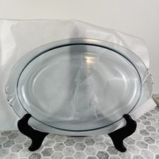 VTG Pyrex Casserole Dish Lid 812 Oval Replacement Clear Blue Tint Scroll Edge
