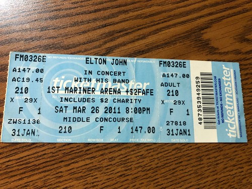 ELTON JOHN 1st Mariner Arena Baltimore, MD 3/26/2011 full ticket - Picture 1 of 2