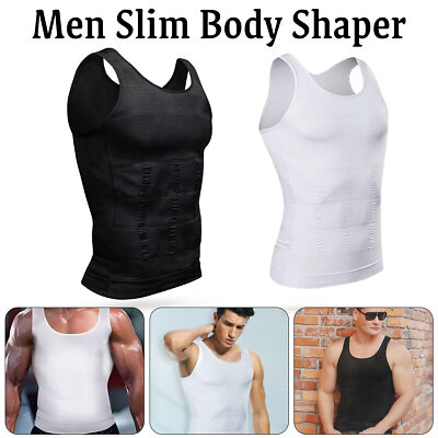 Weiß Schwarz Herren Body Shaper Schlankmachend Bauch Top Kompression Shirt Tops
