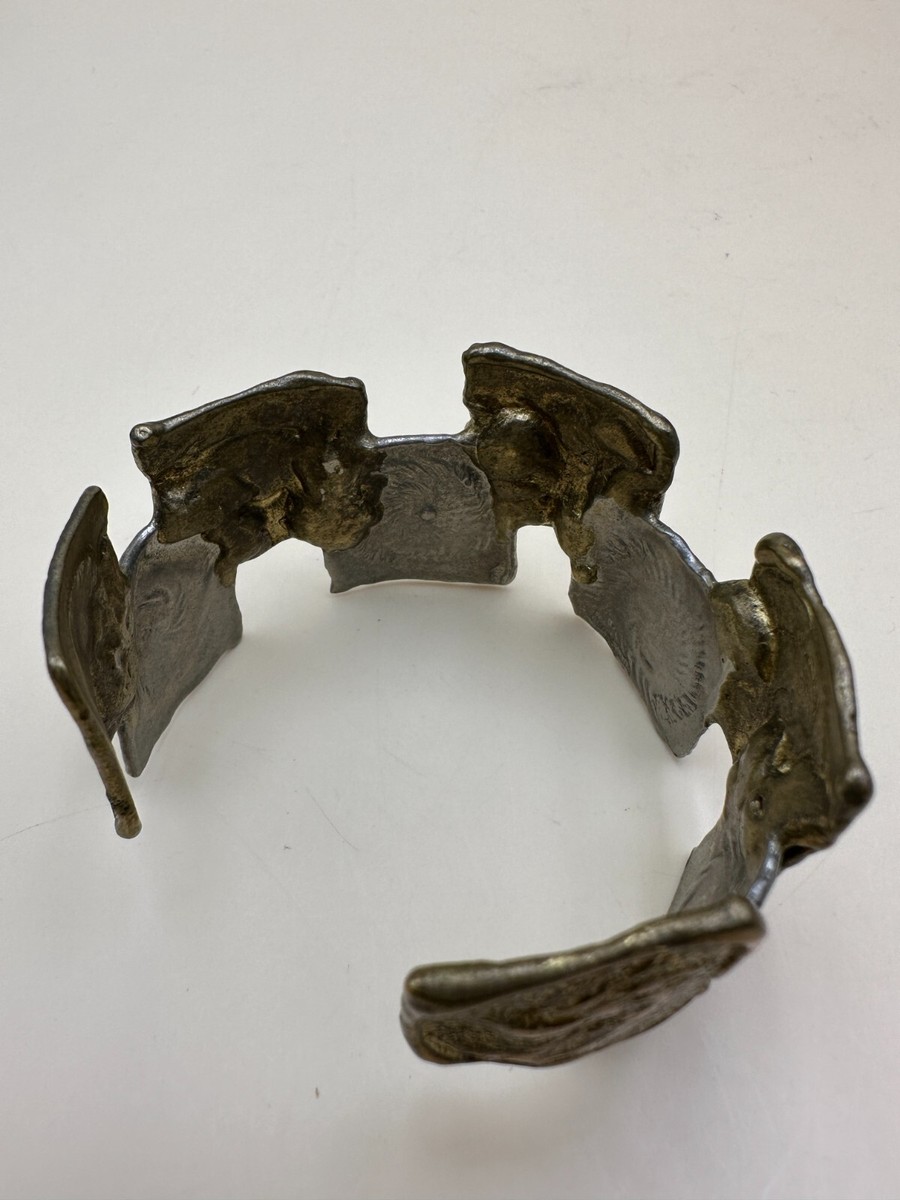 Bracelet Manchette Brutaliste Des Années 70 - Bronze Bicolore Or/argent - Pièce D'artiste