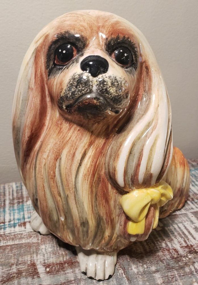 Pekingese Dog Ceramic Statue LARGE Made in Italy Hand-Painted Glossy