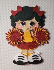 Cheerleader Standing Black Hair Red/Gold. Scrapbook, Card Making Paper Piecing