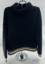 Nanette Lepore Sherpa Sweatshirt Size L Fuzzy Soft Top NEW Black Gold