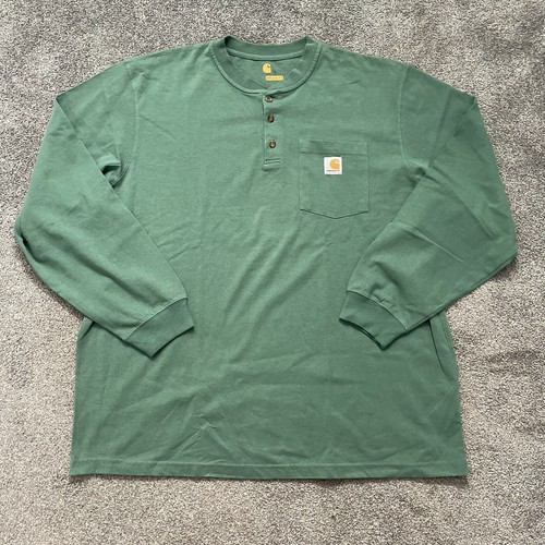 Pocket T-Shirt Green Henley Long Sleeve 