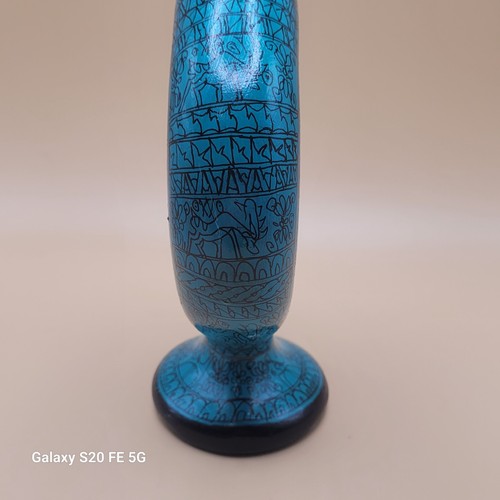 Vintage Turkish Teal Black Hand-painted Hittite Decanter Ethnic Pitcher - Picture 12 of 16