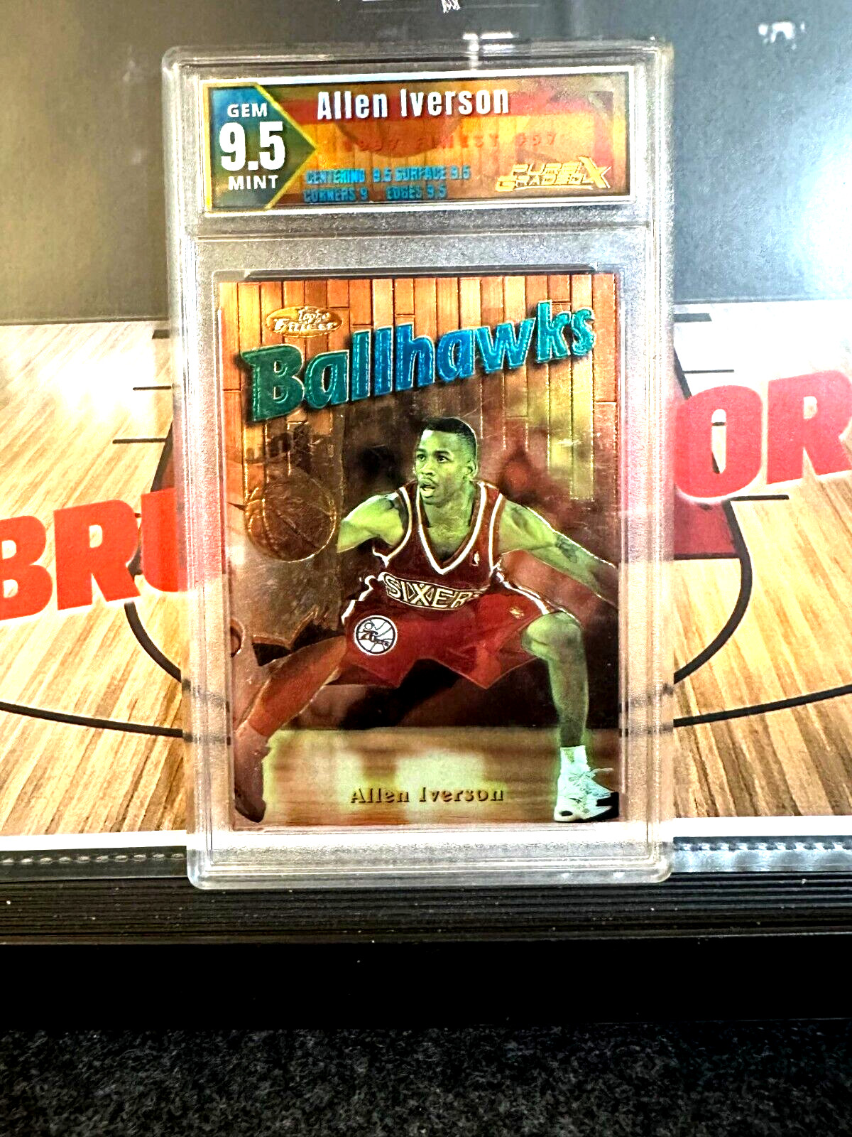1997 Allen Iverson Topps Finest Ballhawks Refractor Coating #57 PGX 9.5 Gem Mint