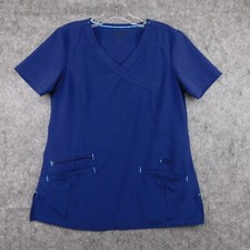 Scrubstar Shirt Womans Extra Small Blue Short Sleeve Stretch Top Pockets Comfort