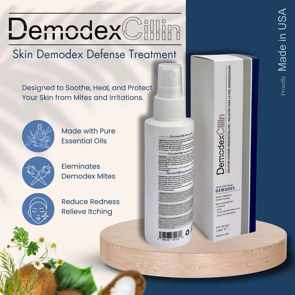 Demodexcillin Skin Solution 4 жидких унции рекомендуется для лечения акне, розацеа, блефарита - Изображение 3 из 4