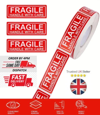Handle With Care Fragile Parcel Labels- Postage Stickers Permanent Self-Adhesive