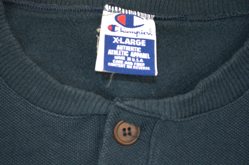 VTG Champion Made in USA 3 Button Henley Pullover Green Sweatsirt Men's XL - Picture 5 of 9