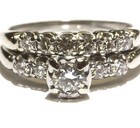 14k white gold .88ct round diamond engagement ring wedding band 6.1g vintage set — photo 4