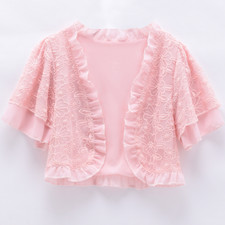 Women Embroidered Lace Cropped Cardigan Open Front Bolero Shrug Dress Capelet
