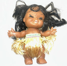 Vintage Hawaiian Hula Girl Doll Smiling Laughing Grass Skirt 70s
