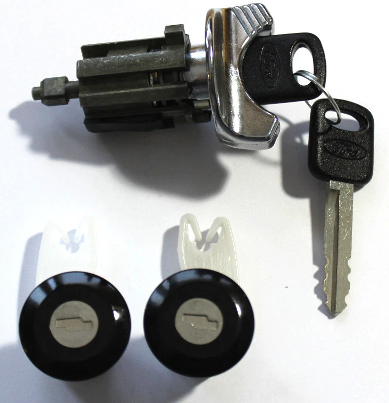 Ford Ignition Switch Lock Cylinder + Pair (2) Door Lock Cylinder W/2 Logo Keys - Image 3 of 3