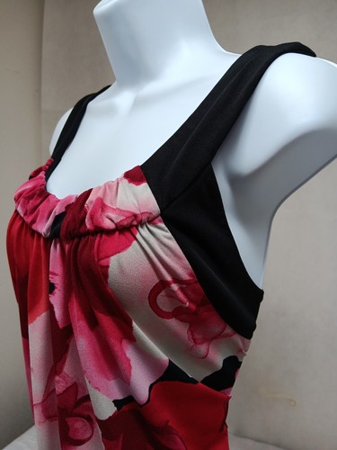 Dressbarn Womens 1X Red Black Floral Sleeveless Tank Top Blouse Elastic Waist - Picture 5 of 11