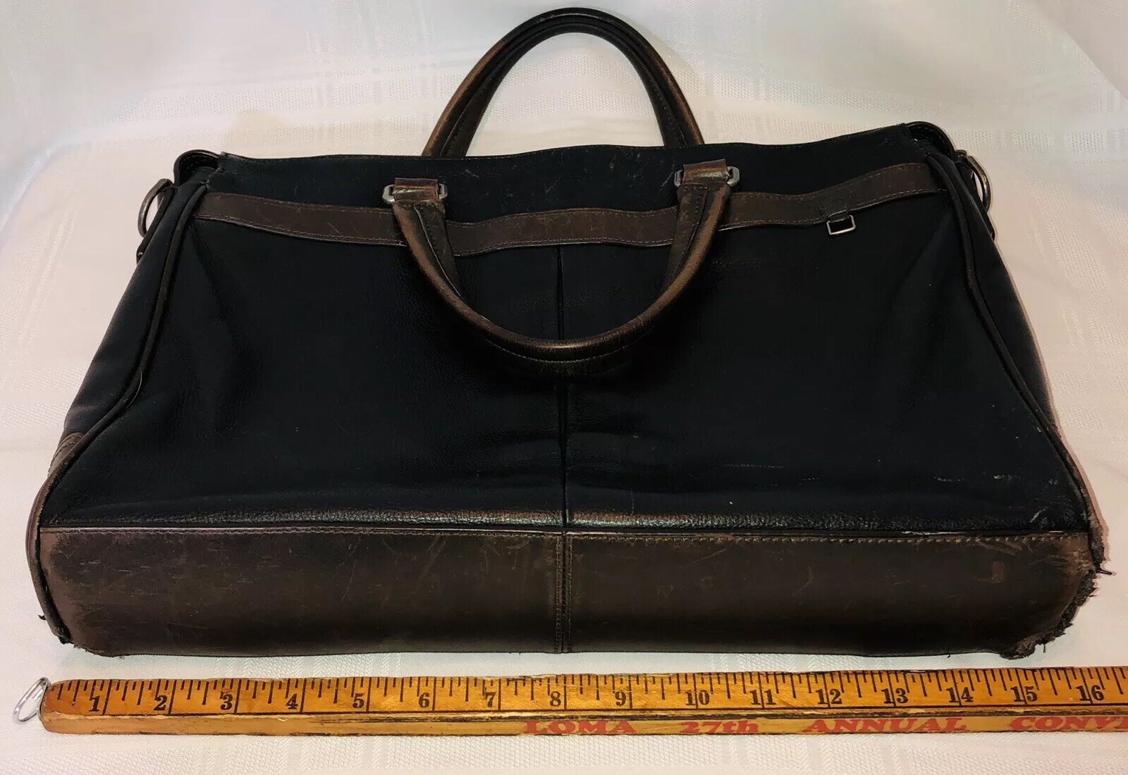 TUMI Black Leather Briefcase Bag, Brown Trim, Needs Repair, or Use For Repairs eBay