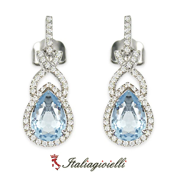 Incantevoli Orecchini Goccia Acquamarina in Argento 925 Rodiato Oro Bianco - Immagine 3 di 4