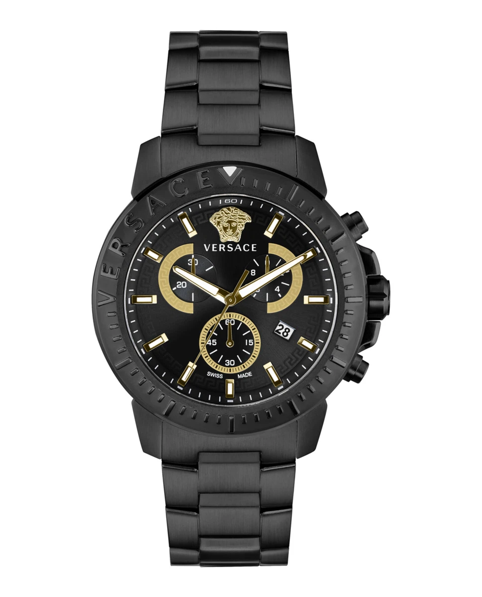 Versace Mens New Chrono Black 45mm Bracelet Fashion Watch