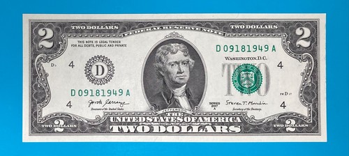 September 18, 1949 (D 09181949 A) BIRTHDAY Note $2 Two Dollar Bill *UNC* . - Picture 2 of 4