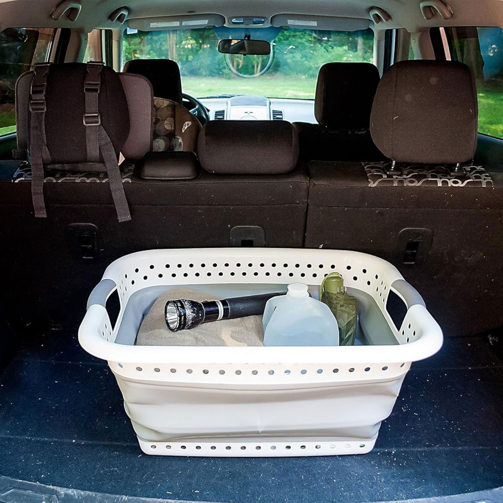 Camco Collapsible Laundry Basket, Plastic Bin, Handles for Storage, Large, White