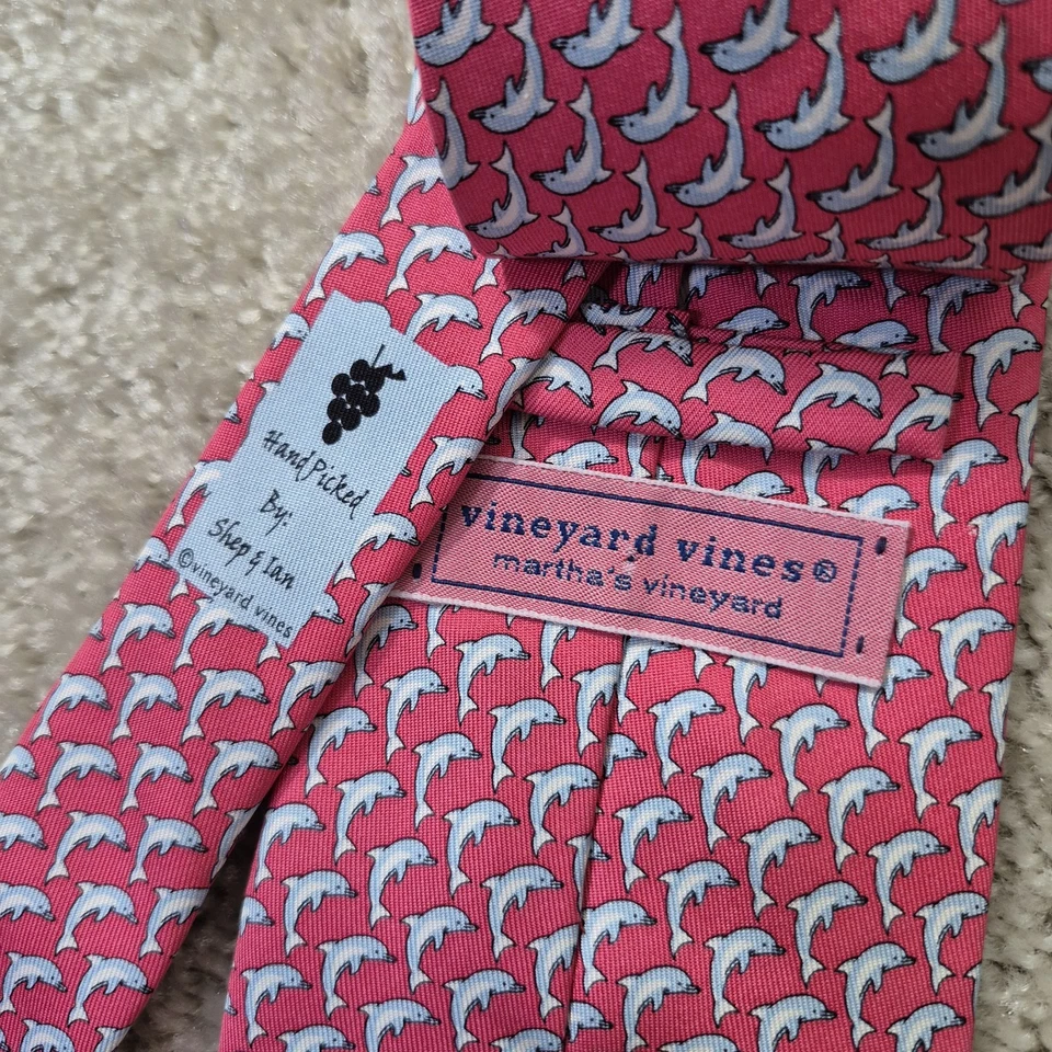 Corbata de seda para hombre Vineyard Vines rosa delfín naturaleza marina preppy academia EE. UU. Foto 4 de 4