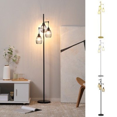 3-flammige Stehlampe Industrie Stehleuchte mit Stahl Lampenschirmen dimmbar Leuchte