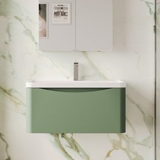 Nuie Lunar WH 1-Drawer Vanity Unit & Polymarble Basin 800mm - Satin Green