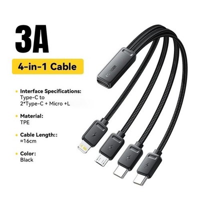 Essager 4-in-1 Fast Charging Cable Type C Female To Multi USB Type C Wire Cord