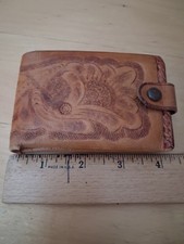 70  s Vintage Style Hand Tooled Genuine Leather Wallet With Embossed Floral