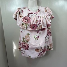 Floral Print Pink Women's Blouse with Ruffle Detail