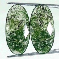 14.70Cts Natural Green Moss Agate Gemstone Checker Faceted Oval Pair 12x25x3mm