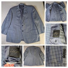 Hickey Freeman Bespoke 46 Sport Coat Jacket Blue Plaid Blazer Hand Tailored