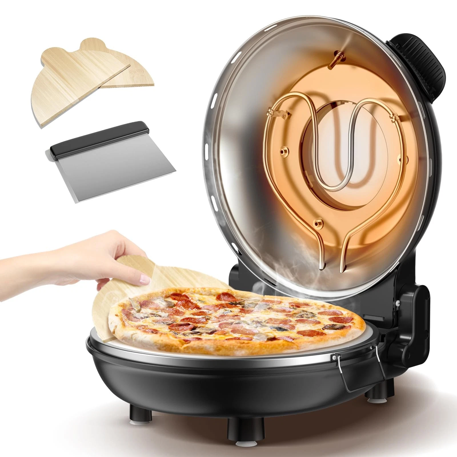 AMZMOON Pizza Oven Indoor Portable 12" Countertop Pizza Maker Machine - Black