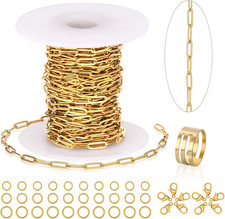 23 Ft Gold Chain for Jewelry Making, 18K Gold Plated Stainless Steel Oval Pap...