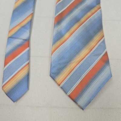 Alessandro Magno Seidenkrawatte Blau Orange Gestreift 100% Seide 149 cm
