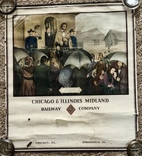 1952 Abe Lincoln Chicago & Illinois Midland Railway Poster - 25 1/2” x 29” worn