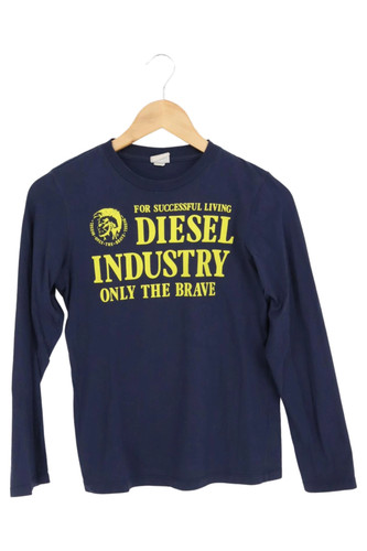 DIESEL Langarmshirt Herren Blau Grafik Print Baumwolle Gr. S
