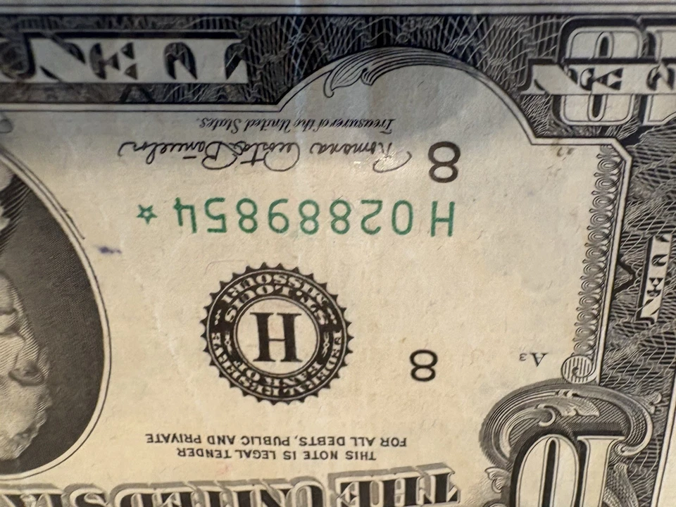 1969 C  Star Federal Reserve Note a $10 Dollar Bill  Star note AU - Image 4 of 4