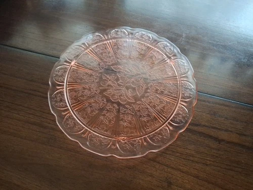 Pink Depression Glass Vintage Cherry Blossom Footed Cake Plate, 10.25" Round