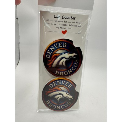 Denver Broncos NFL Car Ceramic Coasters Set of 2 Cup Holder Inserts New