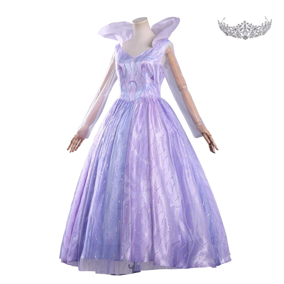 Wicked 2 Glinda Cosplay Costume Halloween Party Dress Suit Full Set - Image 4 of 4