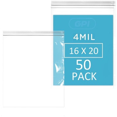 GPI - 16'' x 20'' Extra Large Reclosable Zip Bags - 4 Mil Heavy-Duty - Pack of ...