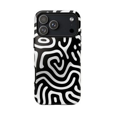 Phone Ink - iPhone/Galaxy/Pixel | Slim Tough Case - Black White Labyrinth Waves
