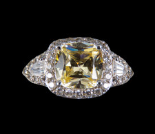 STERLING SILVER Cocktail Ring PALE YELLOW CITRINE Clear Halo w/Trillion Sides 7